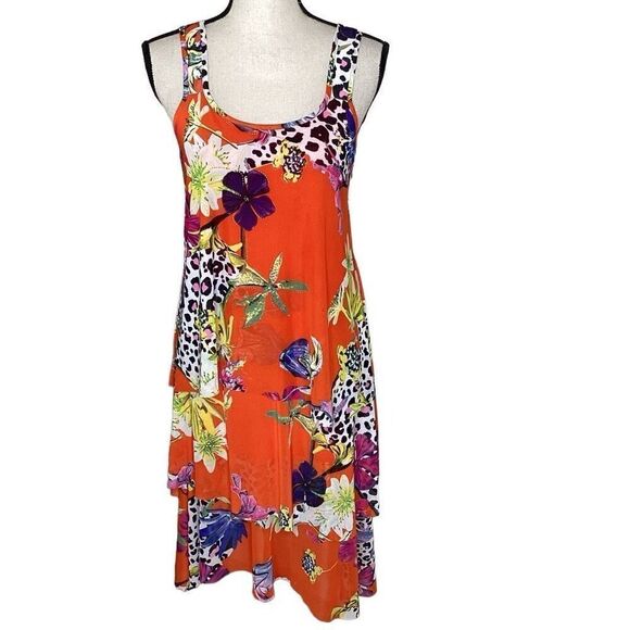 Elena Wang Mesh Tiered Sleeveless Jungle Print Whimsical Occasion Dress Size M - Picture 2 of 12